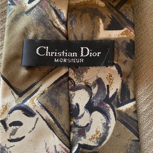 Christian Dior Floral Patterned Tie - Brown and Cream EUC!! - Picture 2 of 6